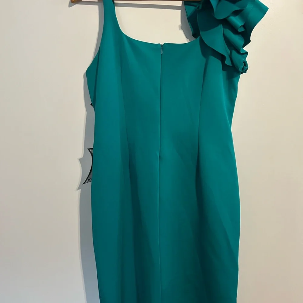 MSK One Shoulder Teal Dress with Ruffle Detail - Picture 5 of 5